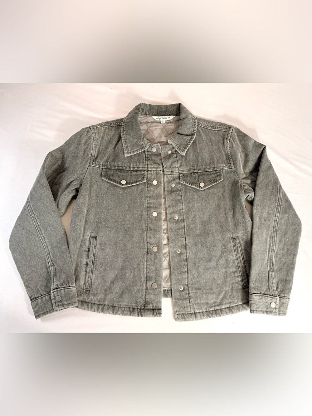 Indigo Thread Co Quilted Gray Denim Jacket Medium M